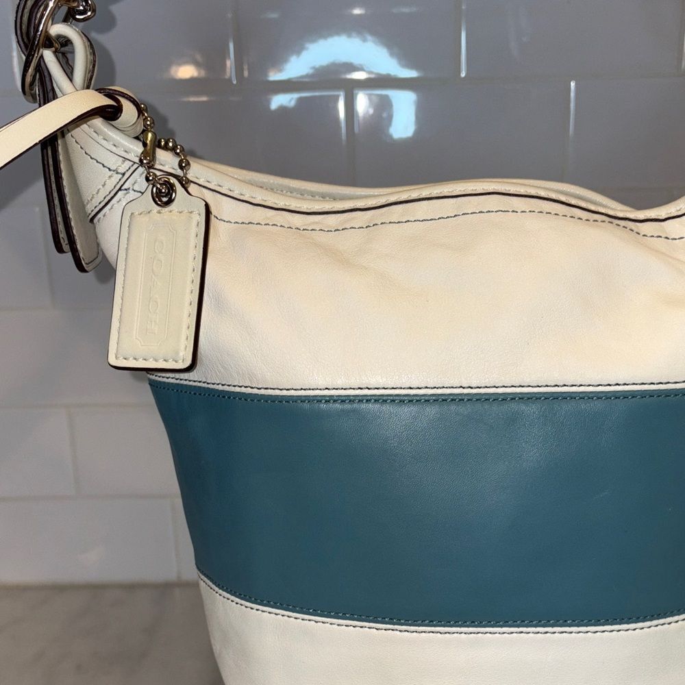 Coach Bag Purse Handbag Leather Vintage Rugby Stripe Convertible Bucket Bag - Picture 4 of 16